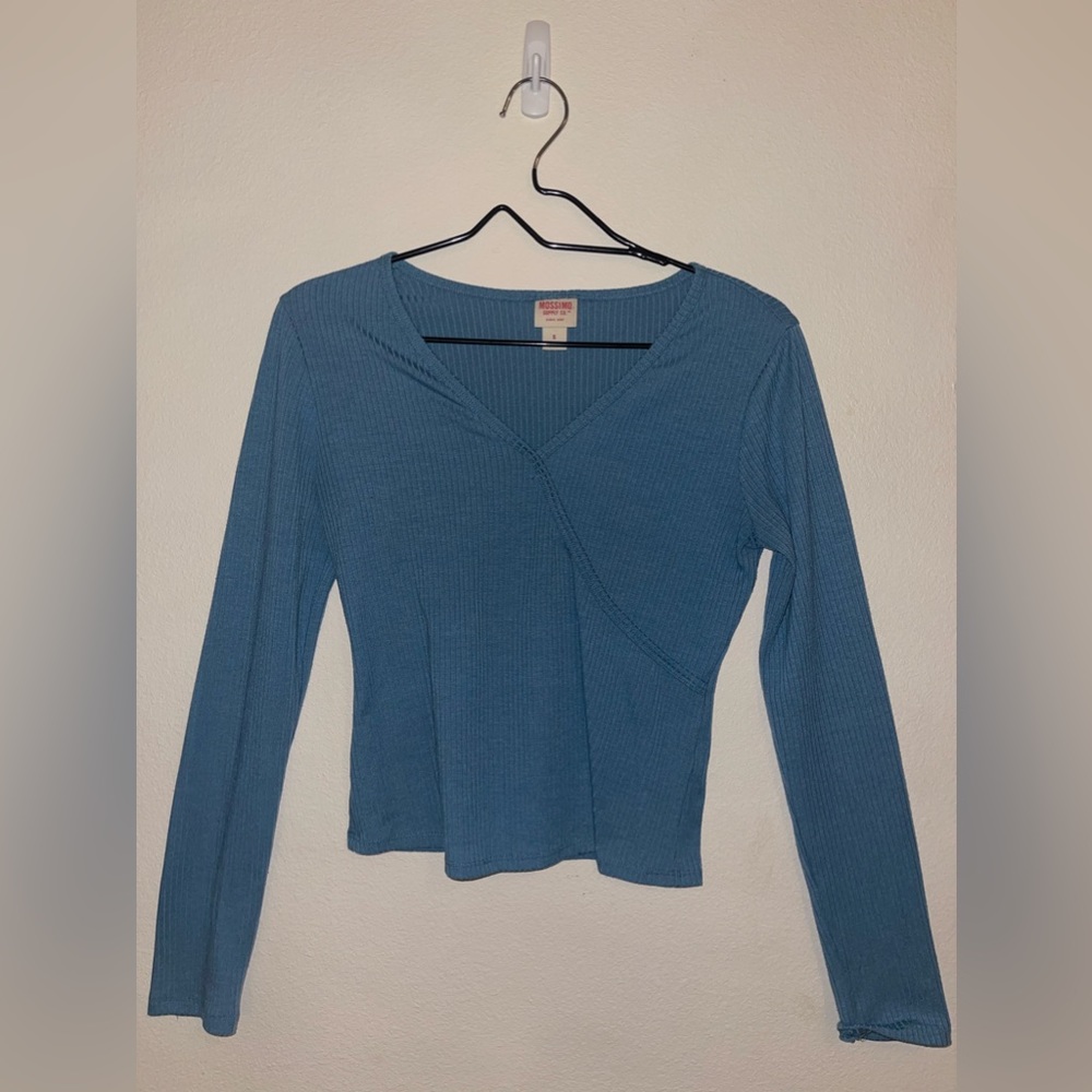 🦋 Mossimo Blue Ribbed Cropped Long Sleeve, size S 🦋